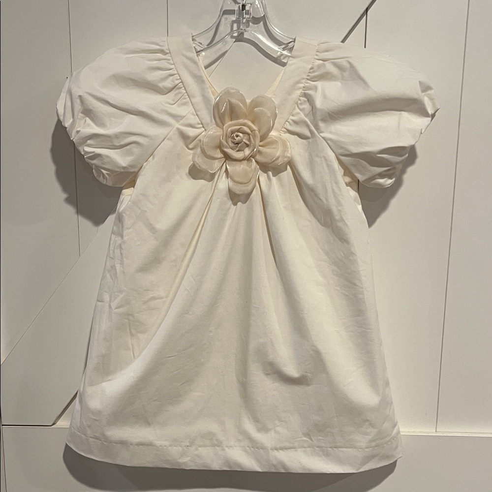 Zara Cream Puff-Sleeve Dress with Rosette